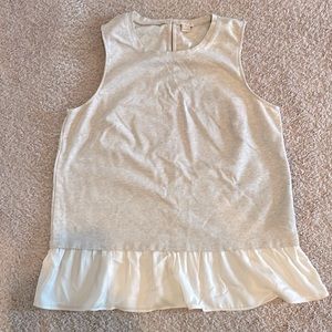 J. Crew mixed media tank. Oatmeal cotton top, satin cream fringe. Size M